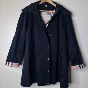 Women's BURBERRY BRIT Black Swing Trench Coat Double Lining Nova Check (XL) 14